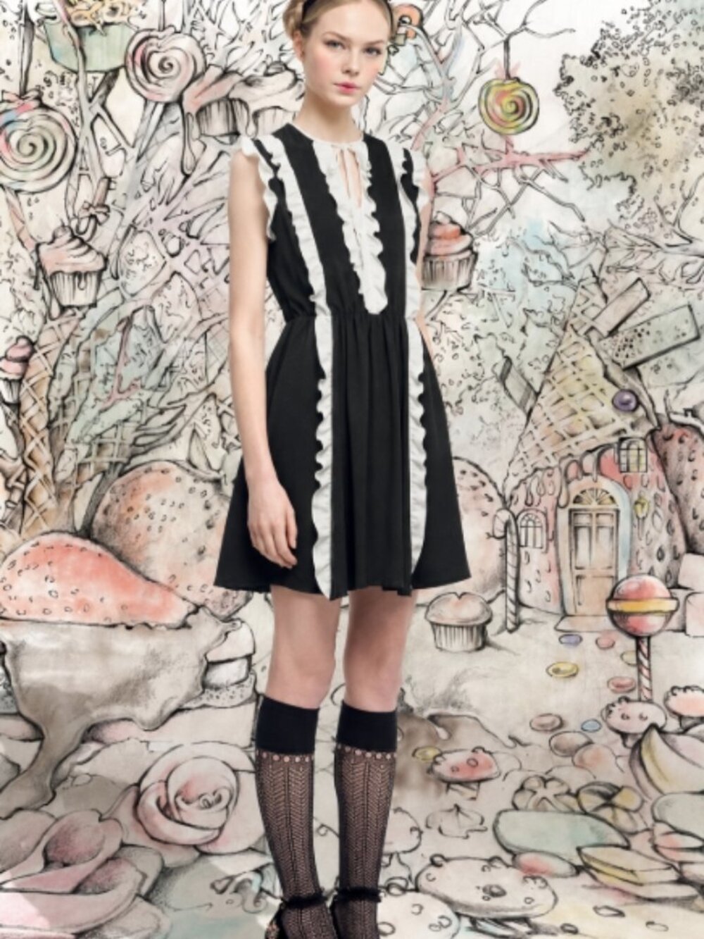 RARE Red Valentino Ruffle Mini Dress Black White $1280